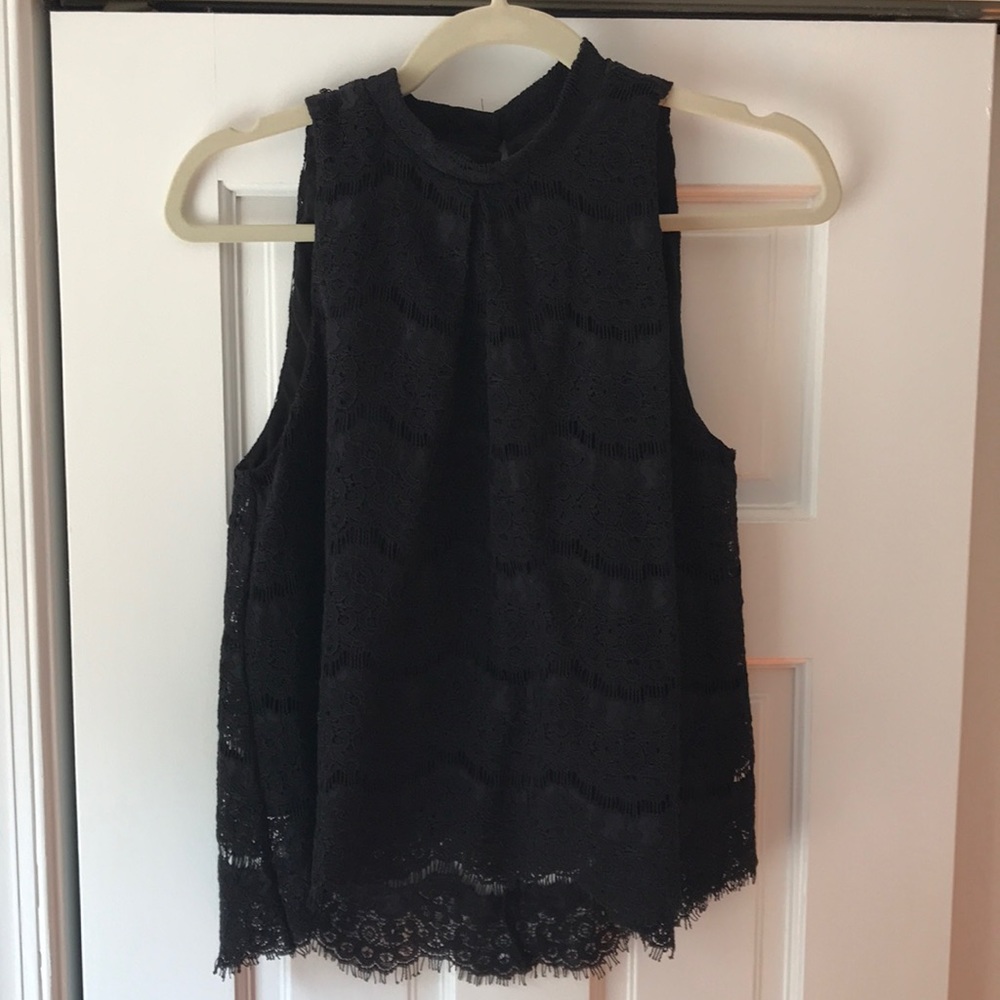 Black lace high neck tank top